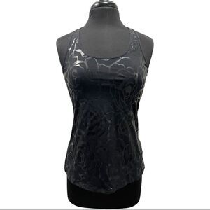 𝅺Fabletics Black Eiffel Rose Print Fitted Racerback Tank